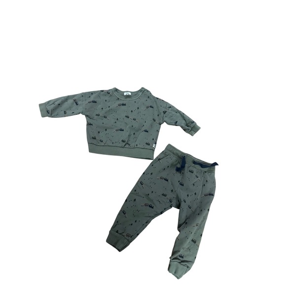 Müsli by Green Cotton Other - Müsli by Green Cotton Baby Boys Girls Green Bus Print Sweatshirt Pants‎ Set 6-9M